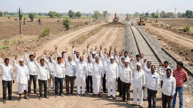 राहुरी-शनीशिंगणापूर रेल्वेसाठी जमीन मोजणीला विरोध सोनईमध्ये शेकडो शेतकरी एकवटले; भूमीअभिलेख पथक हतबल