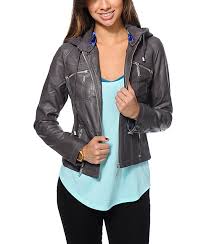 Jou Jou Charcoal Grey Faux Leather Zip Up Jacket