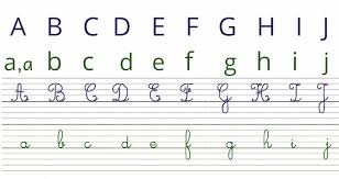 Frise Alphabet Murale A Imprimer Pour La Classe Comprenant 4 Ecritures Scriptes Et Cursives En Majuscules Majuscule Cursive Ecriture Cursive Alphabet Cursif