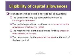 Apart from that, expenditure such as road tax, insurance, and hire purchase interest also do not qualify for claiming capital allowance as these expenditures are recurring expenses that are allowable under s.33 of the income tax act 1967 (the act); Chapter 7 Capital Allowances Students