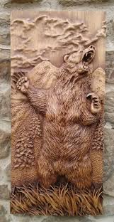 Animal Carved Bear Wood Wall Hanging Home Decor Woodwork Totem Art Housewarming Gift Landscape Man Cave Nature Rustic Living Room Wall Decor Bear Carving Cnc Wood Carving Wood Carving