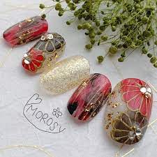 morosy159 和装 赤 黒 金 白 菊 成人式 振袖 色打掛 着物 浴衣 ネイルチップ おしゃれネイル お正月ネイル ネイル