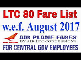 Air India Ltc 80 Fare With Effect From 01 August 2017 For