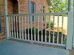 How far apart should iron posts be on a stairwell railing? 1 5 8 Porch Deck Spindles Turned Porch Balusters For Exterior Railing