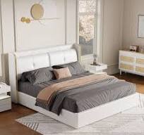 Amazon.com: homary White King Size Bed Frame with Leather ...