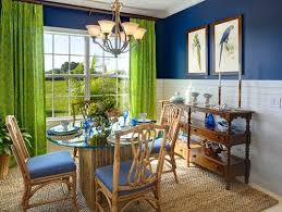 Color Trends Decorating With Navy Blue And Neon Drapery Street Green Dining Room Tropical Dining Room Dining Room Small