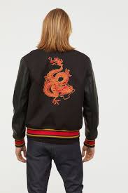 Baseballjack Met Borduursel Zwart Draak Heren H M Nl Coats N Jackets Baseball Jacket Jackets