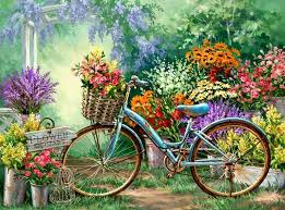 Bicycle In The Garden Square Diamond Painting Bicycle Painting Cross Paintings Flower Painting