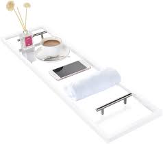 Guifier bamboo bathtub tray caddy expandable, one or two person bath and bed tray,luxury bath tray with book and wine holder，bonus free soap holder. Amazon Com Toilettree Clear Acrylic Bathtub Caddy With Rust Proof Stainless Steel Handles Kitchen Dining