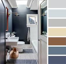 To avoid making this room seem small and claustrophobic, the design here is focused on white (and a lot of it!) with black to accentuate mirrors, windows, and doors. 15 Designer Color Combinations To Help You Find Your Perfect Palette Bathroom Color Palette Bathroom Color Schemes Small Bathroom Colors