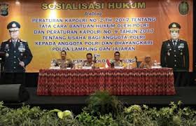 Polda Lampung Gelar Sosialisasi Hukum Tentang Bantuan Hukum Oleh Polri Dan Usaha Bagi Anggota Polri Hukum Pelampung 2 Tahun