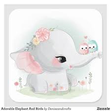 Check spelling or type a new query. Adorable Elephant And Birds Square Sticker Zazzle Com Cute Elephant Drawing Baby Animal Drawings Cute Elephant