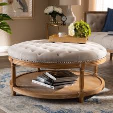 Dark brown round upholstered ottoman coffee table rubberwood round upholstered ottoman coffee table armen cream round. White Tufted Cocktail Ottoman