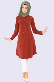 Modaselvim Tunik Onu Incili Tesettur Tunik Pl875 Kiremit Kiyafet Elbise Modelleri Giyim