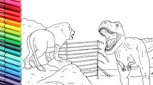 Rex, a velociraptor, and a mosasaurus. How To Draw The T Rex Vs Lion Scene From Jurassic World Fallen Kingdom Dinosaurs Color Pages Youtube