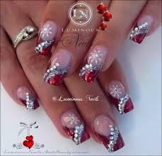 Christmas Nail Art Design With Rhinestones Pretty Ongles Unas Red And Silver Nails Red Nails Luminous Nails