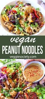 Vegan Peanut Noodles Recipe Veggie Society Recipe In 2020 Vegetarian Recipes Easy Meat Dinners Peanut Noodles