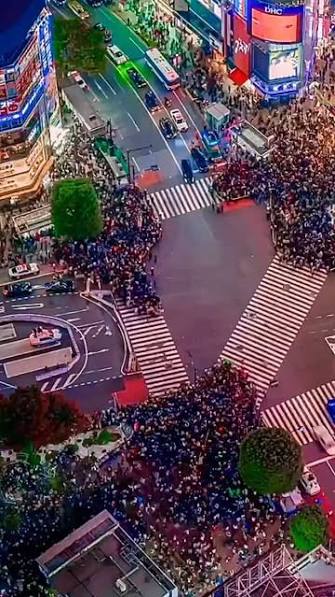 Image of Tokyo right down the busiest intersection, where thousands of people cross the road to get to their destination.