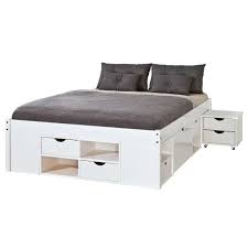 lit avec rangement en bois massif stauraumbett bett nachttisch weiss