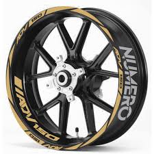 Namun untuk cat velg motor warna gold sendiri memiliki beberapa varian warna seperti gold metalic, bronze, gold doff dan gold chrome. Cutting Sticker Variasi Velg Honda Adv 150 Desain 003 Warna Gold Emas Shopee Indonesia