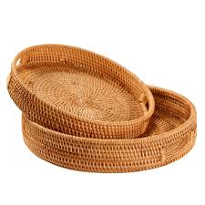 Rattan Tray Round Serving Tray 2 Pcs Life Changing Products