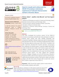 Pdf Hand To Mouth Work Culture And The Covid 19 Lockdown Restrictions Experiences Of Selected Informal Sector Workers In Kumasi Ghana
