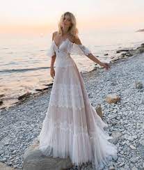 New Boho Wedding Dress Beach Wedding Dress Boho Short Sleeve Bridal Gown Wedding Dresses Lace