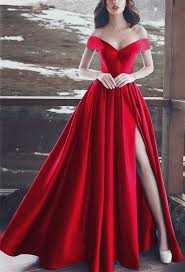 Red Prom Dresses Off Shoulder Long Satin Split Evening Gown Red Prom Dress Dress Party Night Prom Dresses Long