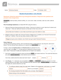 Gizmo · screenshot of covalent bonds gizmo exploration sheet answer. Sharanya Saxena Copy Of Ionic Bonds Se Studocu