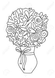 Are there any coloring pages for a vase? Vector Coloring Book For Adults And Children Bouquet With Flowers In A Vase With A Bow