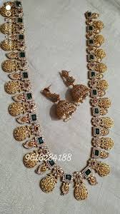 Beautiful One Gram Gold Long Haaram With Ram Parivar Kasu Hangings Whatsapp On Bridal Gold Jewellery Gold Earrings With Price Gold Jewellery Design Necklaces