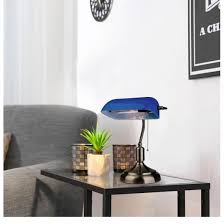 Lampa birou V-Tac Vintage, E27, 60W, 36 cm, Metal/Sticla, Albastru