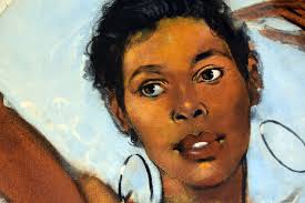 48" Art Henry Porter Woman Yellow Dress Black Americana Painting Happiness 