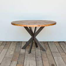 Round Dining Table In Reclaimed Wood And Pedestal Steel Legs Etsy Round Dining Table Dining Table Modern Farmhouse Table