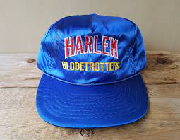 Vintage Harlem Globetrotters Sweet Lou Dunbar 41 Autographed Hat Blue Shiny Satin Zipback Cap Hand Signed Harlem Globetrotters Globe Trotter Custom Nike Shoes