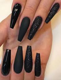Long Black Almond Shaped Nails Nails Natural Nails Solid Color Nails Acrylic Nails Cute Nails Wedding Nails Sparkling Glitter Bridal Na Long Black Nails Black Acrylic Nails Long Nails