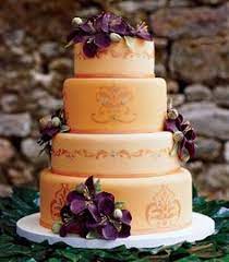 Wedding Cake With Orange Damask Orange Wedding Cake Fall Wedding Cakes Purple Wedding Cakes