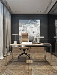 An Ultra Modern Home Office With A Black Wall And A Glass One A Modern Desk With A Leather Corporate Office Design Office Furniture Design Home Office Design