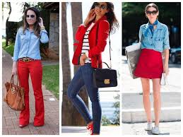 Calça Azul Combina Com Que Cor De Blusa Como Combinar Cores Vermelho Azul Jeans Calca Vermelha Blazer Vermelho Camisa Jeans Como Usar Look Calca Vermelha Calca Vermelha Estilos