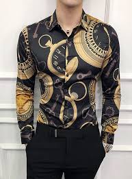 Black And Gold Dress Shirt Mens Men S Party Daily Work Luxury Vintage Slim Shirt Geometric Classic Collar Black Long Sleeve Fall Club With Images Slim Shirts Casual Shirts For Men Mens Shirt Dress