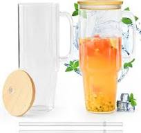 Amazon.com | FECBK Glass Cups with Lids and Straws 40 oz ...