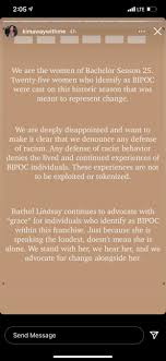 Kim Li (who appeared in only 1 episode this season) shared this post on  anti-Asian racism along with the statement from the women of season 25 :  r/thebachelor