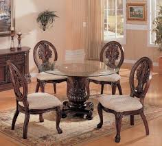 5pc Dining Table Chairs Set With Detail Carvings Cherry Finish By Coaster Home Furnishings Round Dining Room Sets Cherry Dining Room Sets Round Dining Room