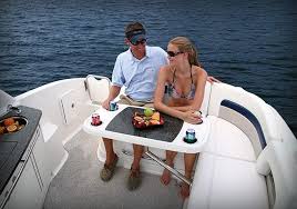 Side Mount Acrylic Table For Boat Cockpit Table The Standard Side Mount Table Does Double Duty In The Boat Decor Boat Interior Boat
