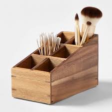 6 Compartment Acacia With Mdf Bottom Vanity Organizer 4 X 7 5 X 4 75 Threshold Target Vanity Organization Bathroom Organisation Wooden Makeup Organizer