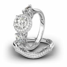 Women S Bridal Rings Set 2 Piece 10k White Gold Over 1 60ct Round Diamonds Truejew Silver Ring Set Round Diamond Engagement Rings Sterling Silver Wedding Sets