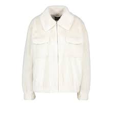 Bomber ajustement, rassemblé au fond avec large welt élastique avec motif tissé. Veste De Camionneur En Fausse Fourrure Doublee De Faux Daim Blanc Casse 40 Blanc Casse From Boohoo On 21 Buttons