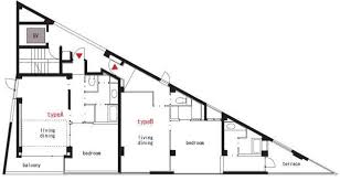 The house's entrance is on the lowest level and a set of stairs offers access to the upper floors. Triangular House Plans Triangle House House Floor Design Triangular Architecture
