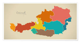 Landkarten entdeckungsreise dach, deutschland, wir fahren wohin, landeskunde. Ingo Menhard Osterreich Landkarte Modern Map Artwork Design Poster Online Bestellen Posterlounge De