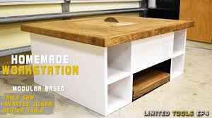 Building 4 In 1 Workshop Homemade Table Saw Router Table Disc Sander Jigsaw Table Youtube Homemade Tables Modular Workstations Table Saw
